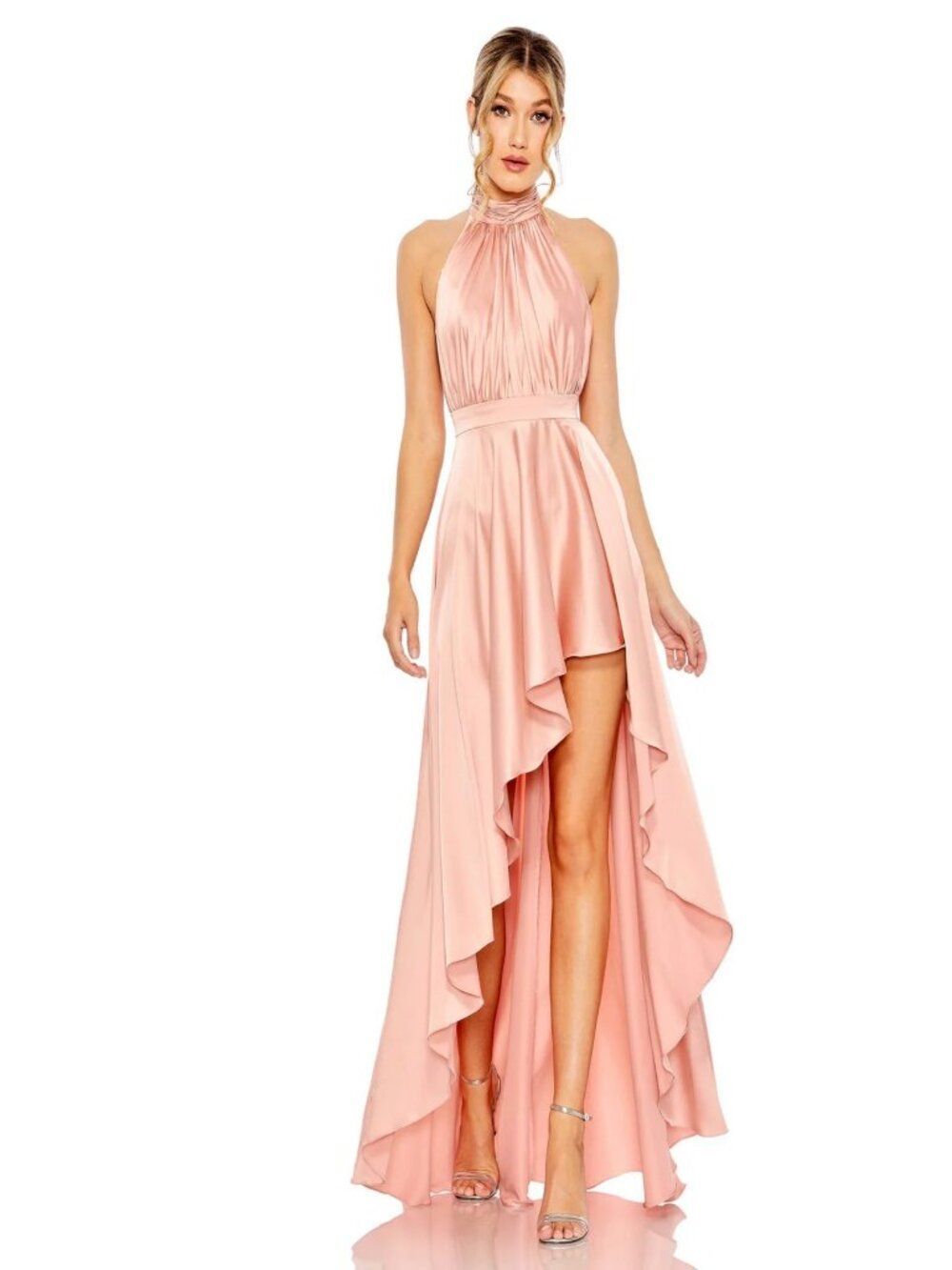 Mac Duggal High Neck Satin High Low Gown Dress Size 2